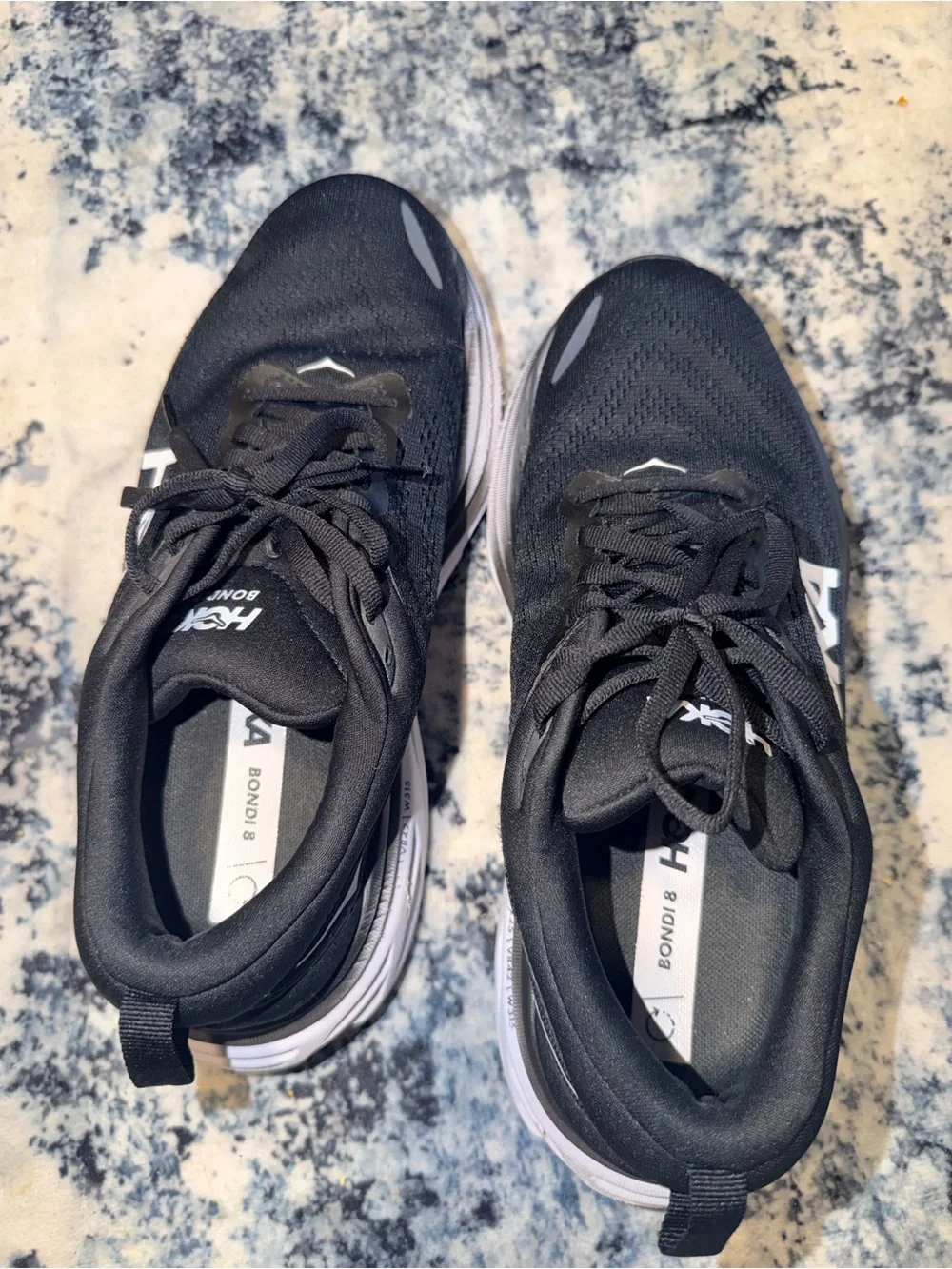 HOKA Bondi 8 Wide‎ Running Shoes Black/White Men’s Size 8 2E Extra Wide